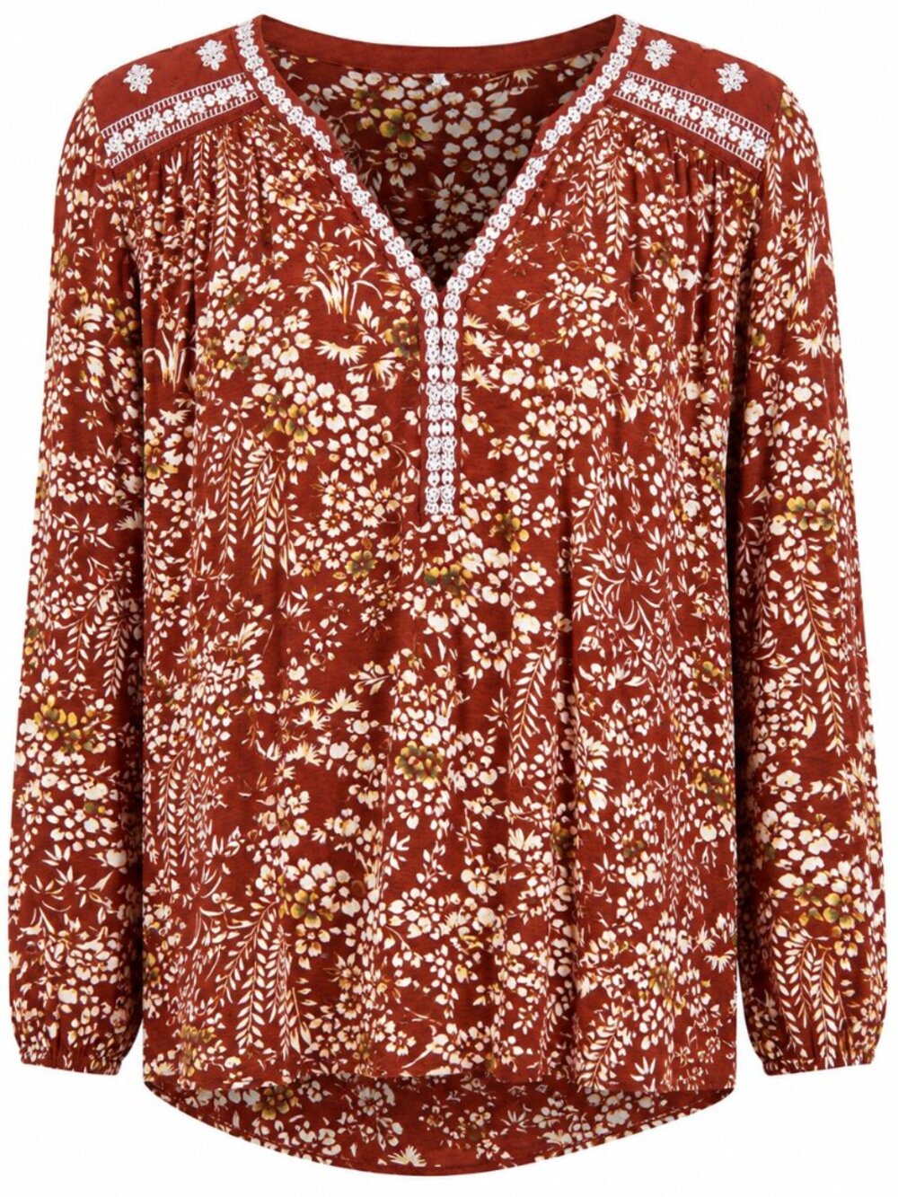 Lucy Brand Women's 2X Rust Floral Bohemian Tunic‎ Blouse Lagenlook Cottage Core
